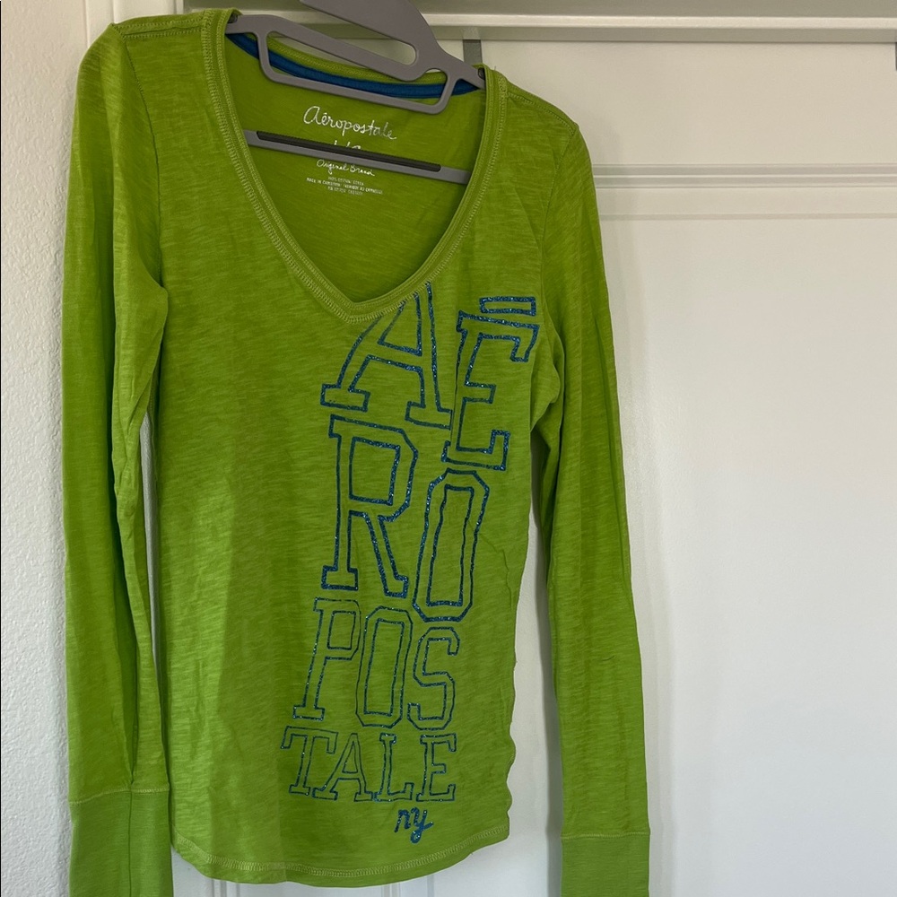 Aeropostale Lime Green Long Sleeve Tee with Glitter